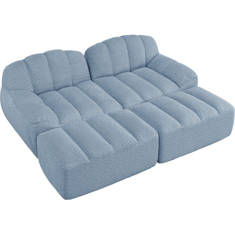 Sofá modular de 2 plazas con 2 otomanas, espuma de alta densidad 32D, tejido suave azul (1/5)