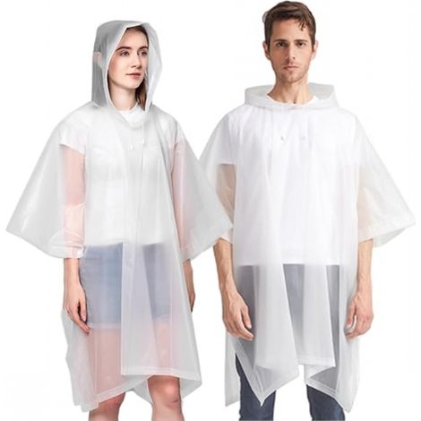 Lot de 2 ponchos de pluie à capuche transparents réutilisables en EVA pour adultes et unisexes - Imperméables et polyvalents pour tous (1/5)
