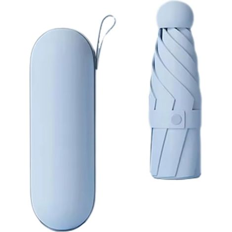 1 Mini Parapluie Anti-UV pour Les Jours Ensoleillés et Pluvieux, Portable avec Revêtement UV et 6 Baleines Renforcées Bleu (1/5)