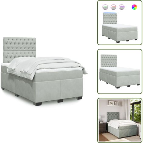 Boxspringbett mit Matratze Hellgrau 120x190 cm Samt - Boxspringbett - Doppelbett - Samtbett - Liegekomfort - LED Beleuchtung (1/5)