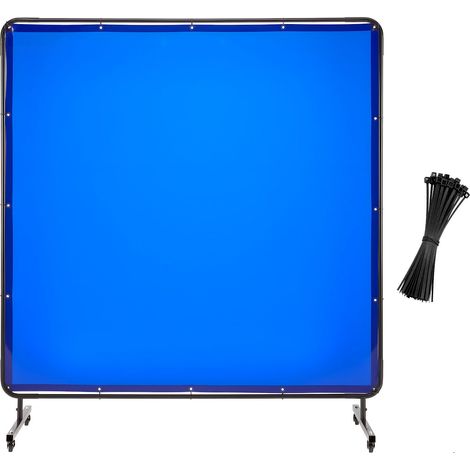 Écran de soudure avec cadre, 1,74 x 1,74 m, rideau ignifuge en vinyle, roulettes pivotantes verrouillables, protection UV 6 niveaux, atelier industriel, bleu (1/5)