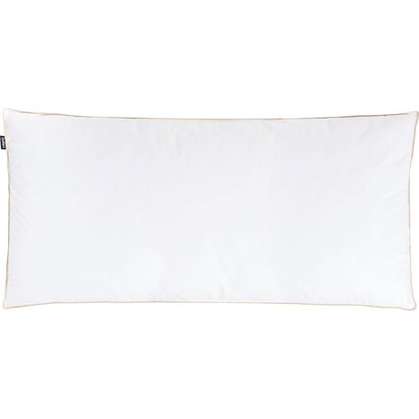 Oreiller Bas Profil Rembourré en Plumes et Duvet de Canard 40 x 80 cm Triple Compartiment Housse en Coton Blanc Etna