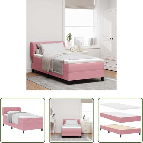 Samtbett - Boxspringbett mit Matratze mit Kopfteil Rosa 100 x 200 cm Samt (1/5)