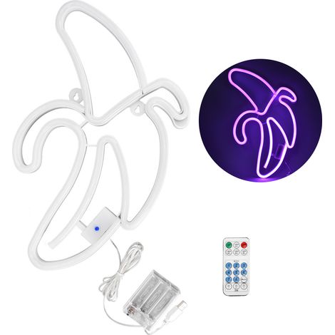 Lampe néon banane violette LED, enseigne banane violette avec télécommande, 8 modes, décoration murale ambiance lumineuse. (1/5)