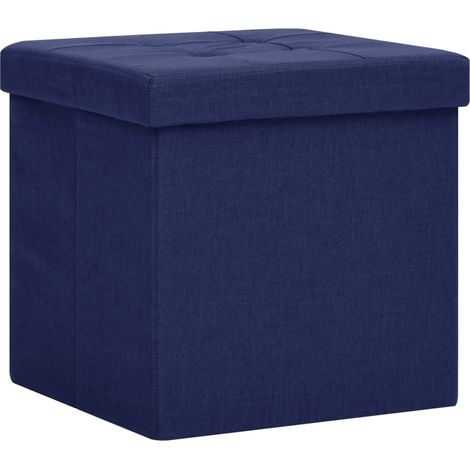 Taburete asiento puf con almacenaje 38 x 38 x 38 cm plegable en tela azul DEC026344