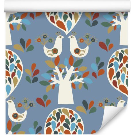 Carta da parati con motivo alberi e foglie per soggiorno e camera da letto, 50x1000 cm. (1/5)