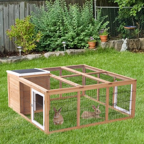 Clapier pour lapin avec toit étanche et toit amovible, abri en bois pour petit animal, 123 x 120 x 52 cm, facile à nettoyer - CHICFURN (1/5)