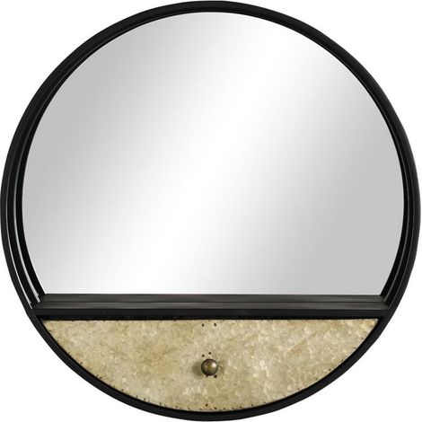 SPECCHIO DA PARETE ROTONDO Ø61CM CON CASSETTO E CORNICE IN METALLO NERO (1/5)