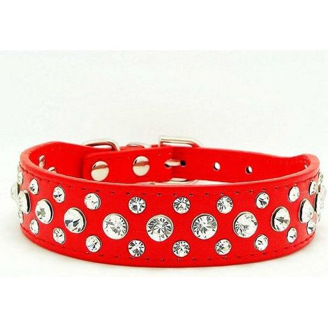 Collier de Chien en Cuir Strass (Rouge M)