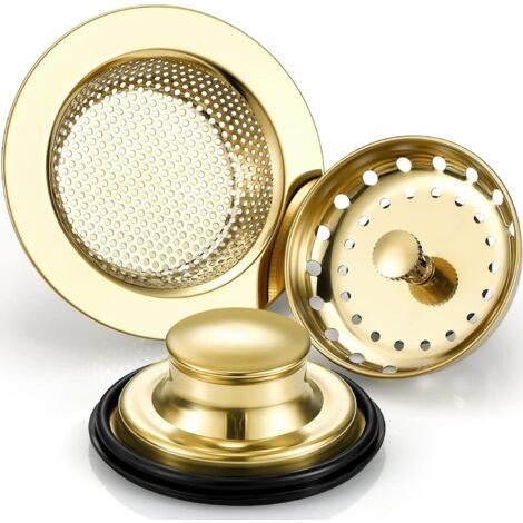 Juego de 3 filtros y tapones de acero inoxidable para fregadero de cocina con asas, filtro universal antiobstrucción para fregadero de cocina (1/5)