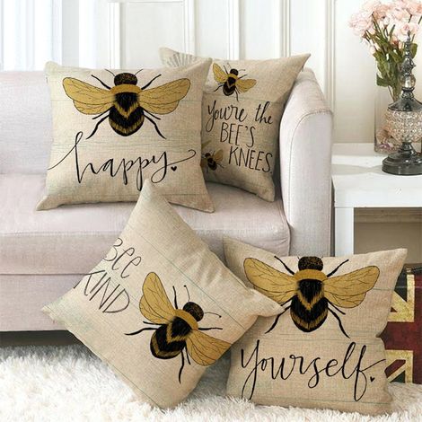 Vintage-Kissenbezug mit Bienenmotiv, 45 x 45 cm, Sofakissenbezug, Wohnaccessoire (1/3)