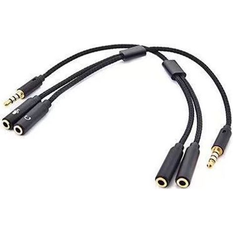 Auricolare cavo stereo a Y 3.5 mm con microfono e adattatore audio splitter per cuffie, adatto per cuffie da gioco, con un cavo in treccia di nylon versatile, flessibile e durevole. (1/5)