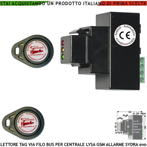 Lettore Chiavi di Prossimità Univoche Per Centrale Antifurto Lysa evo GSM Tre Led Segnalano Stato e Funzioni Allarme 2 TAG Vergini Collegamento Indirizzo BUS Contenitore LAN 503 Universale Prot. IP34 (1/4)