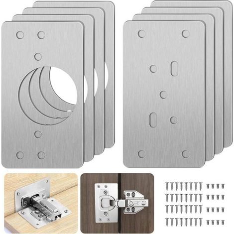 8 staffe di riparazione per cerniere di armadi, con viti, adatte per mobili in legno. (1/4)