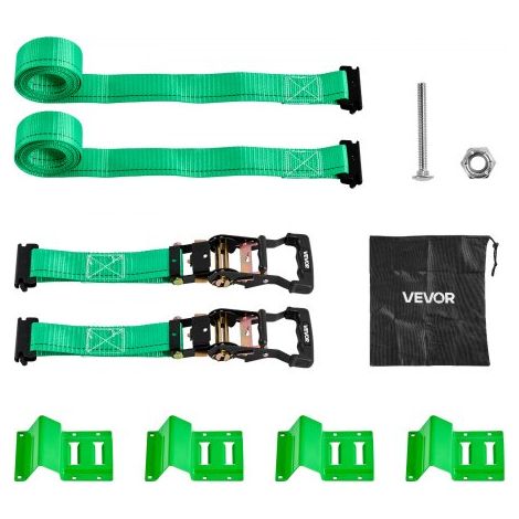 Kit de Amarre de Calzo de Ruedas, Correas de Amarre para Ruedas Tipo Calzo con Hebilla, Resistencia a la Rotura de 1986,73 kg, Carga de Trabajo de 662 kg, para Vehículos, ATV, UTV, Verde (1/5)
