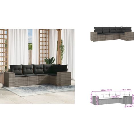 5-tlg. Garten-Sofagarnitur mit Kissen Grau Poly Rattan - Gartensofas - Outdoor Möbel - Gartenmöbelset - Rattan Gartenmöbel - Lounge Set (1/3)
