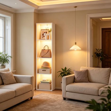 Bibliothèque colonne 40x29x170 cm- étagère haute de rangement en bois blanc- meuble gain de place pour salon chambre bureau (1/5)