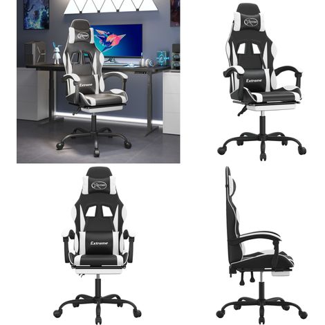Chaise de jeu avec repose-pied Noir et blanc Similicuir - Chaise de jeu avec repose-pied - Chaise de jeu noir et blanc (1/5)