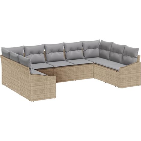 Gartensofa-set 9 pcs Beige und Hellgrau Poly-Rattan