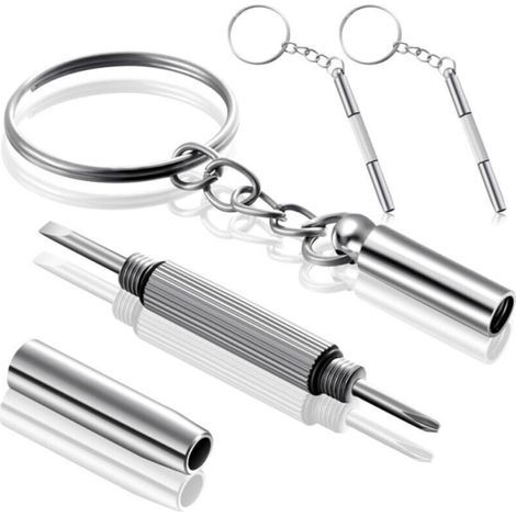 2 PCS Tournevis à Lunettes Porte-clés Tournevis Portable Clé 3 en 1 Tournevis à Lunettes Kit de Réparation de Lunettes Petit Mini Porte-clés en Acier Inoxydable Outils à Main (1/5)