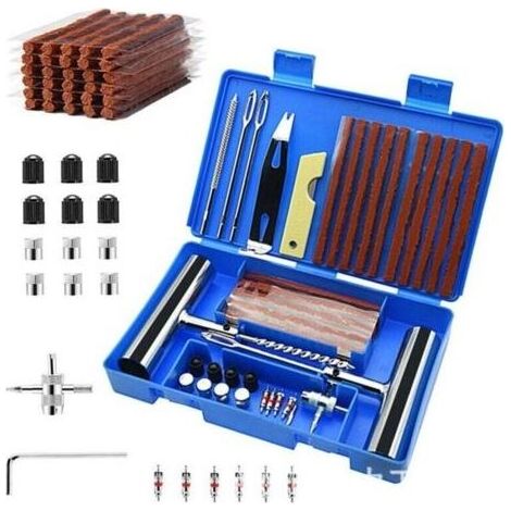 Ensemble de 58 pièces, kit de réparation de pneus, kit anti-crevaison pour voiture, outils de réparation de crevaison, adapté aux pneus de voiture et de moto (1/4)