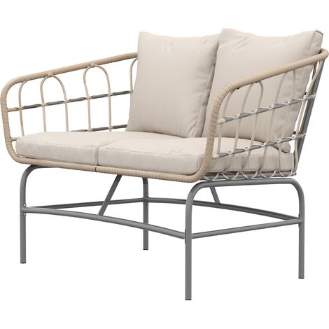 Canapé de Jardin 2 Places en Résine Tressée Coussins Épais Anti-glisse 120 x 67 x 79 cm Marron (1/5)