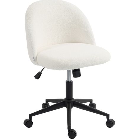 Sedia da ufficio girevole in tessuto teddy, altezza regolabile, con ruote, bianco crema MODENUIT (1/5)