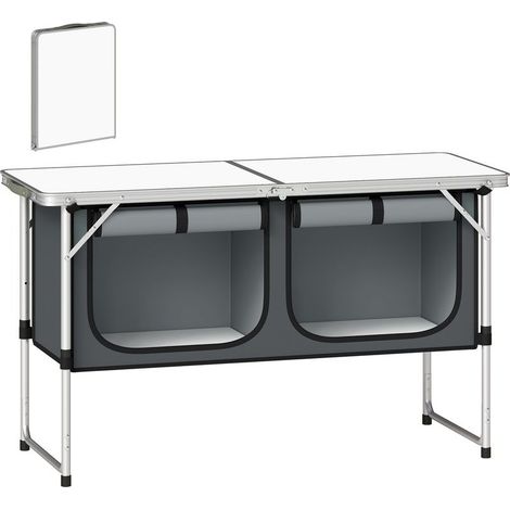 Faltbarer Camping-Schrank aus Aluminium mit Stauraum für Picknicks, Grillabende und Outdoor-Aktivitäten, 120 x 47 x 70 cm, Silber (1/5)