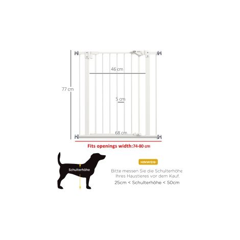 Barrière de protection de porte pour chiens, barrière de blocage, 74-80 cm, barrière d'escalier pour animaux, barrière pour chien, barrière de protection sans perçage, métal, plastique, blanc (1/5)