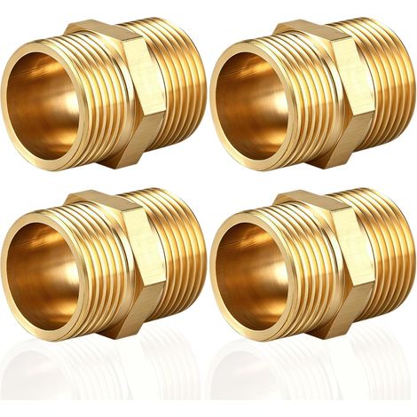 Mamelon double G3/8" (Ø 16,2mm) laiton mâle,4 pièces Mamelon double hexagonal G3/8"M/M,Raccord de jonction 2 x M Raccord fileté,Double mamelon Raccords en laiton convient pour l'eau potable (1/5)
