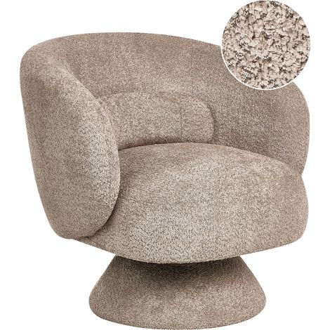 Swivel Armchair Beige Boucle Seat Retro Style Metal Legs LIEKSA (1/5)
