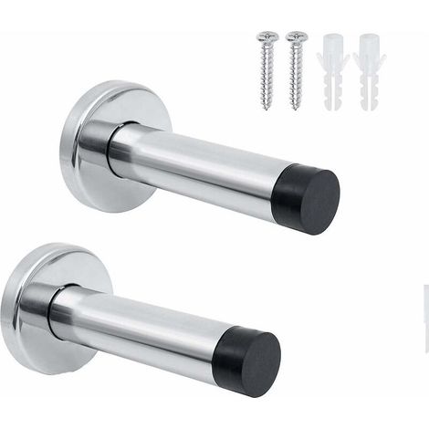 Stainless steel doorstop for indoor use, soundproofed, wall-mounted doorstop, including mounting screws (1/5)
