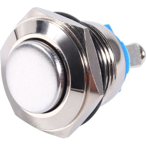 12V 16mm voiture étanche bouton poussoir en métal momentané ON OFF klaxon interrupteur argent (1/5)