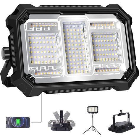 Projecteur LED Rechargeable 80W 8000LM, Projecteur sur Batterie 10000mAh, Base Magnétique et 5 Modes Lampe de Travail pour Camping, Jardin, Chantier, Garage, Pêche [Classe énergétique A] (1/5)