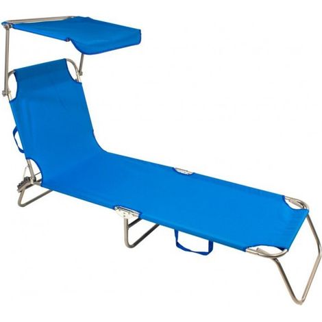 441023 Transat pliant avec parasol JoySummer réglable en 3 positions  Couleur: Bleu
