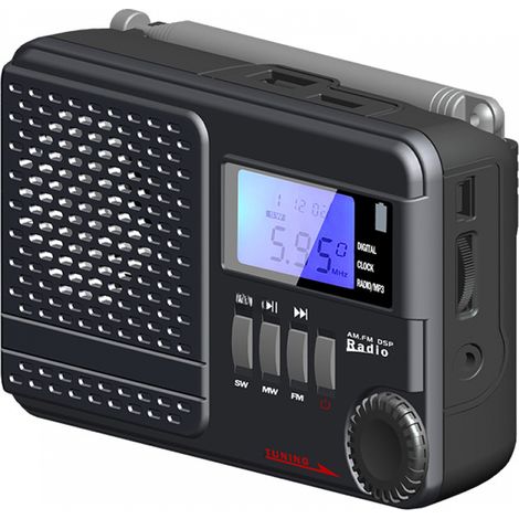 Radio AM FM avec affichage numérique à ondes courtes à bande complète, carte MP3 FM, clé USB, avec caisson de basses, 1 pièce. (1/4)