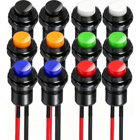 12 pièces 12 mm Précâblé Autobloquant Commutateur a Bouton Poussoir SPST ON OFF AC 250 V 1 virgule 5 A 125 V 3 A Mini Interrupteur à Bascule Rond pour (1/4)