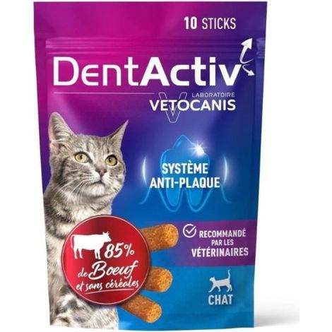 DentActiv - 10 Bâtonnets - VETOCANIS - Hygiène Bucco-Dentaire au Bœuf pour Chat (1/5)