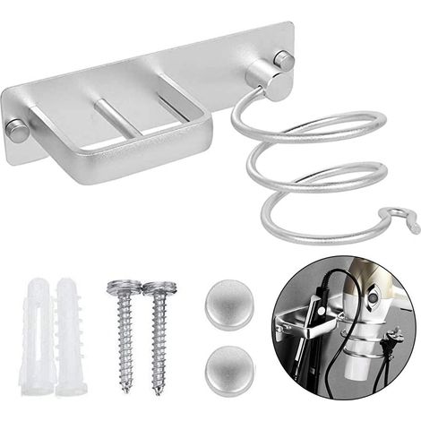 Porte Sèche Cheveux, Fer à Lisser Support de Porte Sèche Cheveux Mural en Aluminium, avec Range-câbles pour Ranger Le sèche-Cheveux, Le lisseur, Les brosses à Cheveux et Plus (1) (1/5)