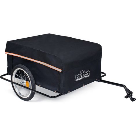Wiltec – Remorque pour vélo 65 kg max – Cadre en acier robuste – Timon rabattable – Couvercle amovible – Pneus 40 cm avec réflecteurs