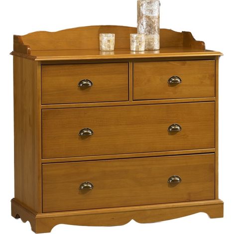 Commode 4 Tiroirs Pin Miel Style Anglais avec Crédence L 96 H 91.6 P 42 cm