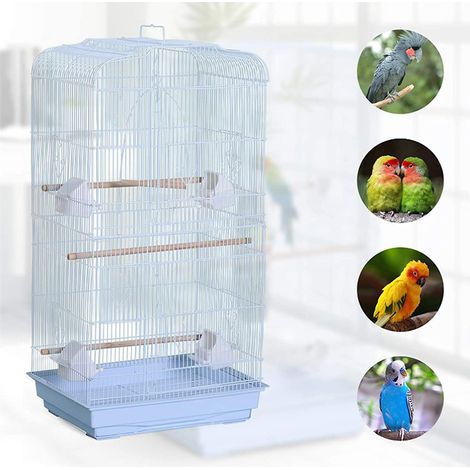 Hofuton Cage Oiseaux Volière Portable 46 x 36 x 92 cm avec 4 Perchoirs Mangeoire pour Perruche Perroquet Canari Inséparable Mandarins Blanc (1/4)