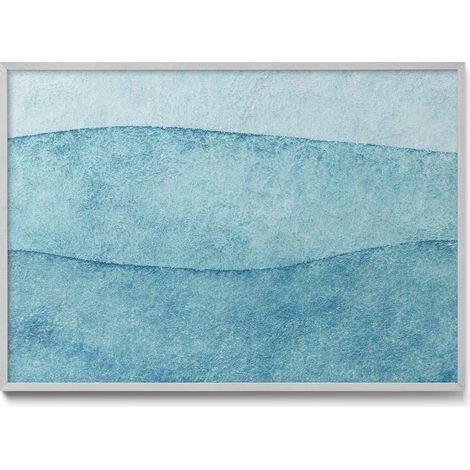 Tableau Magnétique décoratif en Métal – idéal pour Aimants - Vagues bleues aquarelles - Minimaliste - Cadre Argenté - 100x70 cm - Panneau Magnétique (1/5)