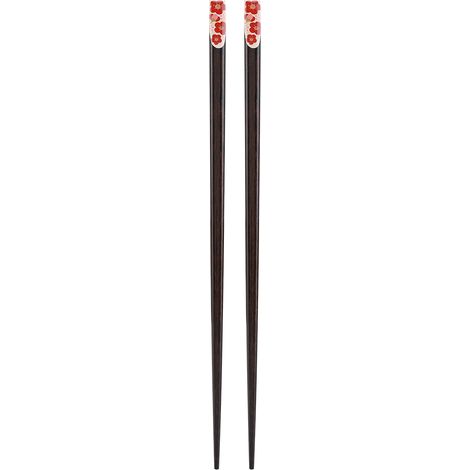 Paire de baguettes en bois japonaises motif sakura, réutilisables et solides, couleur rouge (1/5)