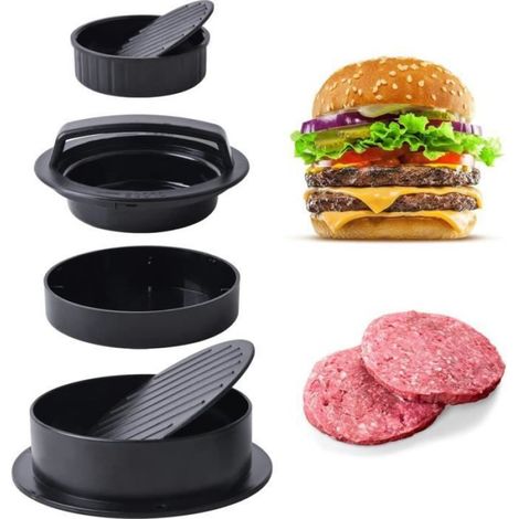 Presse à hamburgers - - 3 en 1 - Plastique ABS - Antiadhésif - Noir (1/5)