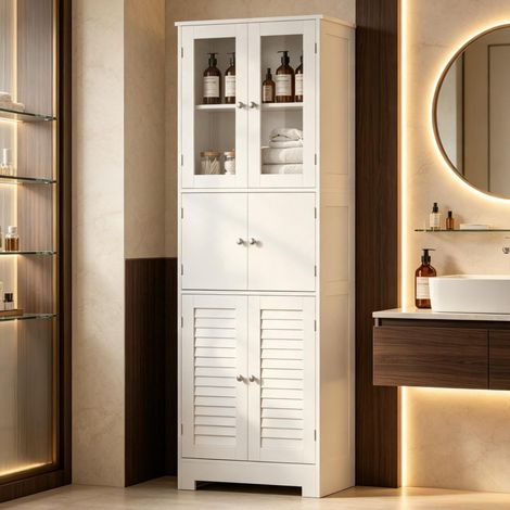 Mueble alto de baño 170,5 cm en MDF y vidrio, blanco HAVRYA (1/5)