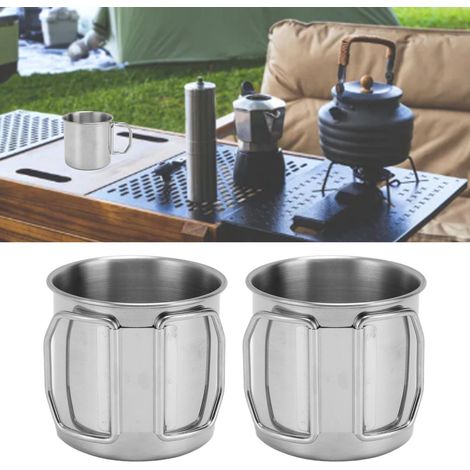 Tragbarer, isolierter Becher aus Edelstahl 304 mit klappbarem Griff, 350 ml (1/5)