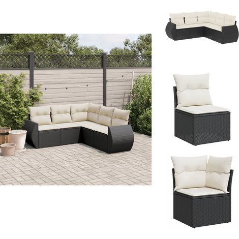 Salon de jardin 5 pcs avec coussins noir résine tressée - Ensemble Salon De Jardin - Mobilier Extérieur - Canapé Jardin - Chaise Lounge - Table Basse (1/5)