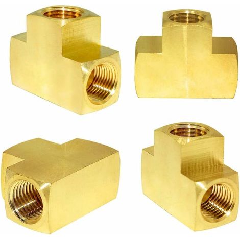 Messing-Rohrverschraubung, Stangenmaterial, T-Stück, 3-Wege, 1/4 x 1/4 x 1/4 NPT-Rohrverschraubung (4 Stück) (1/4)