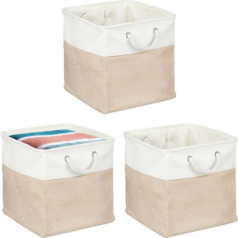 Panier de Rangement, Lot de 3, pour Ranger Les Jouer ou Les vêtements, 33 x 33 x 33 cm, Beige et Banc (1/5)